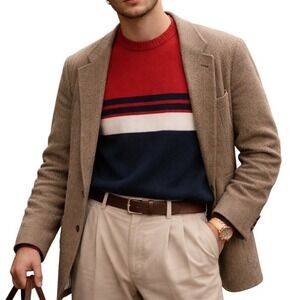 Vintage Mount Cervin Men's Medium Red White Blue Colorblock Knit Ski Sweater 80s